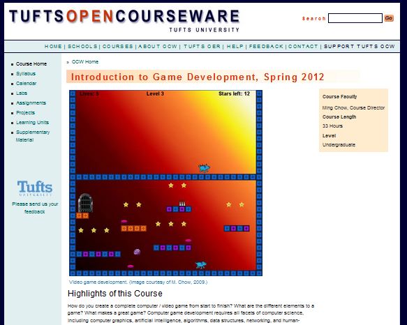 Intro to Game Development Course homepage